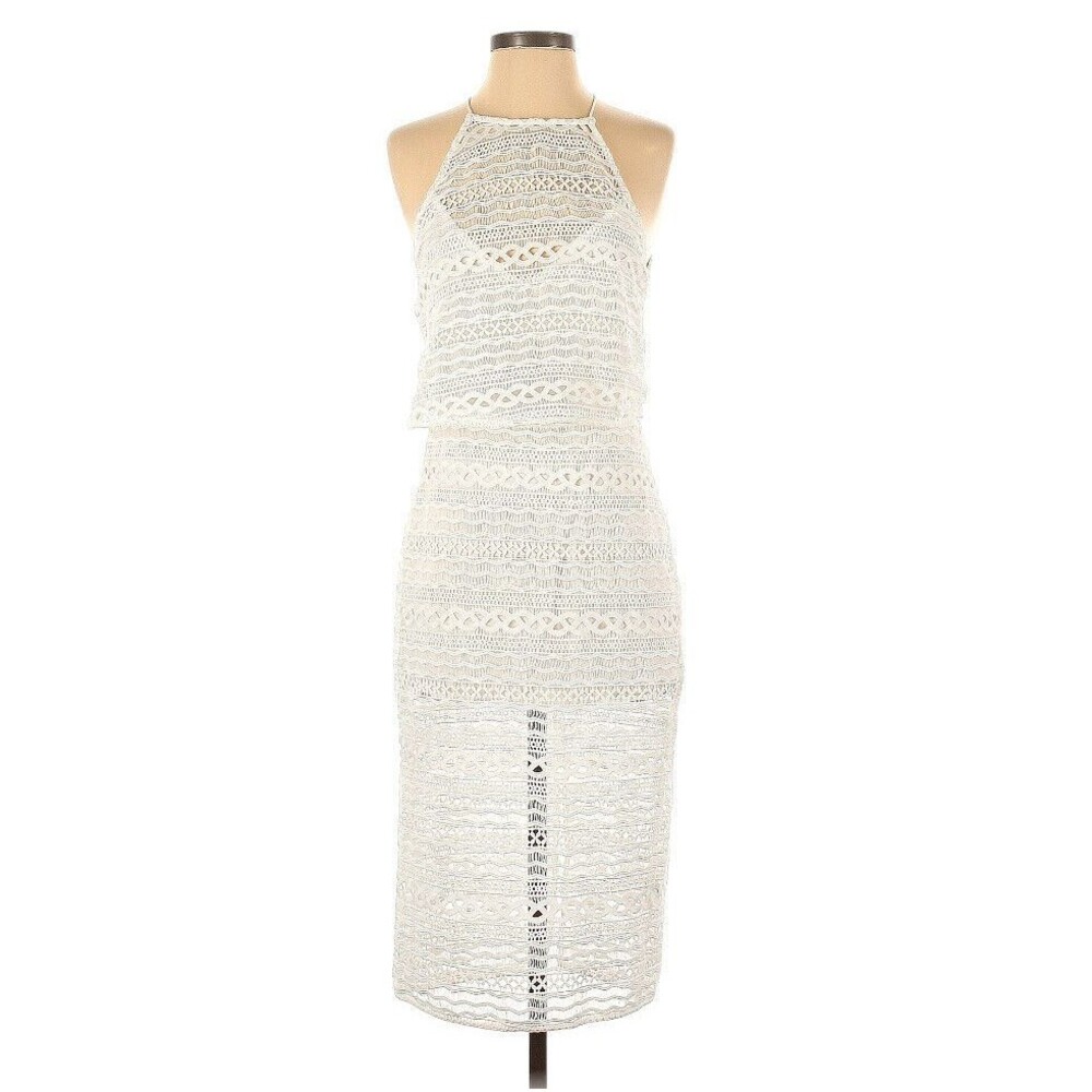Line & Dot Dress Womens Small Daiguri Lace Halter White Boho Midi Coastal Beachy